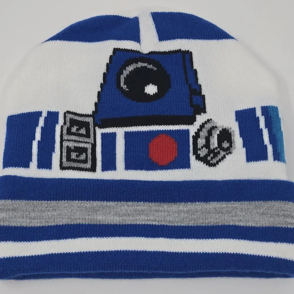 Star Wars R2-D2 Beanie Hat Adult White Blue Knit Winter Cap Acrylic Psi-Fi